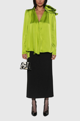 Afanasi Çiçek Dalma Bağcıklı Saten Üst